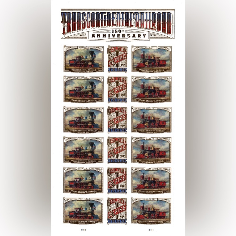 Transcontinental Railroad USPS Stamp Sheet (2019 – Discontinued)